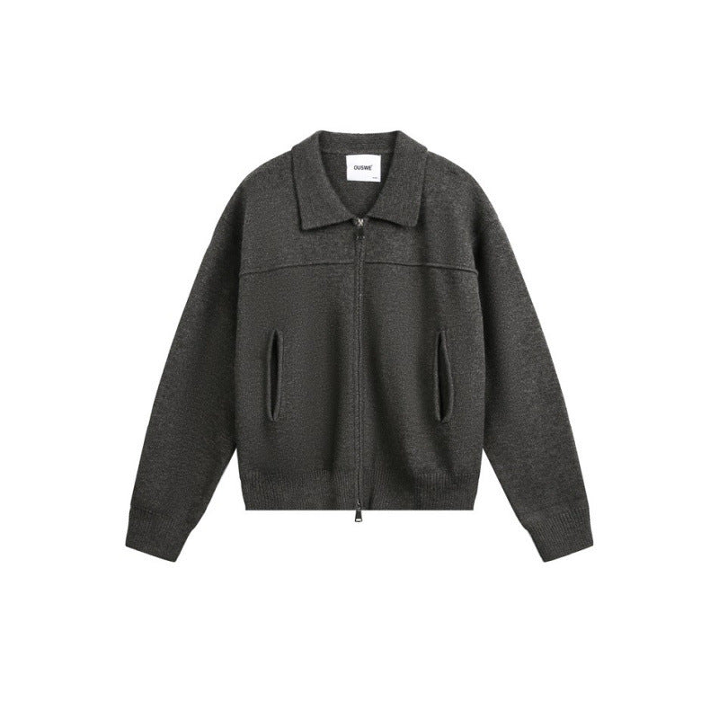 Herren Gestrickte Zipjacke mit Hemdkragen, Rippbündchen und verdeckten Eingrifftaschen Nord Taschen