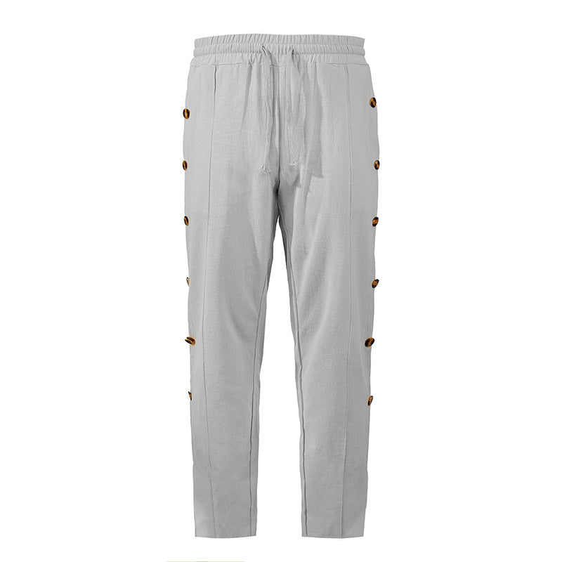 Herren Relaxed-Fit Freizeithose mit seitlichen Zierknopfleisten, elastischem Bund und Kordelzug Nord Taschen