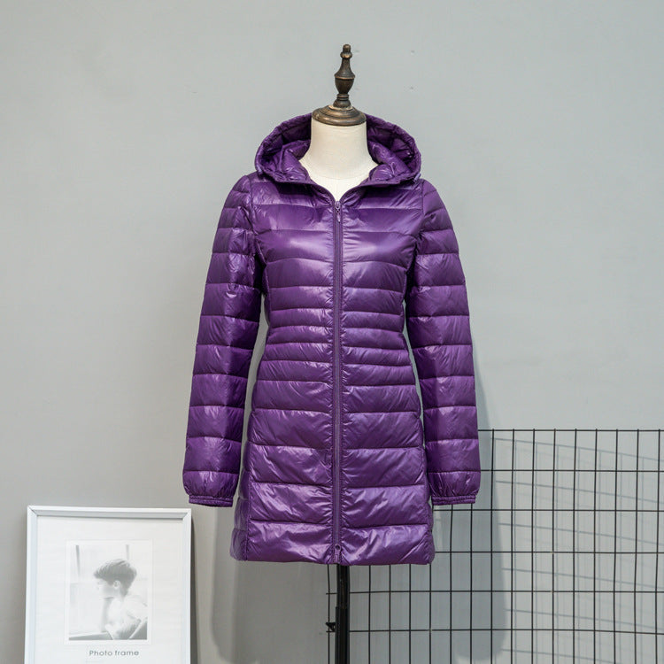 Damen Leicht gesteppte Langjacke mit Kapuze und schlanker Silhouette Nord Taschen