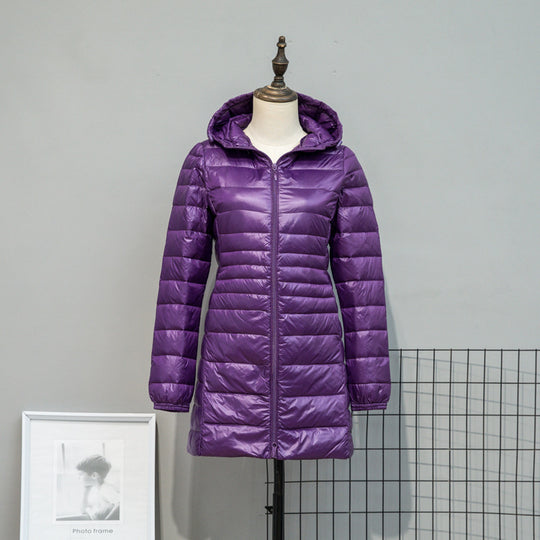 Damen Leicht gesteppte Langjacke mit Kapuze und schlanker Silhouette Nord Taschen