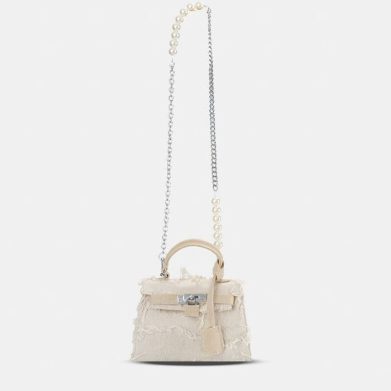 Damen Handtasche aus strukturiertem Stoff mit Perlenakzenten und Kettenriemen Nord Taschen