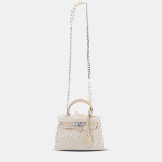 Damen Handtasche aus strukturiertem Stoff mit Perlenakzenten und Kettenriemen Nord Taschen