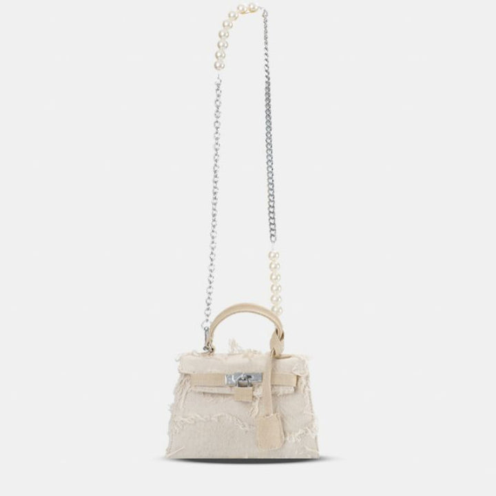 Damen Handtasche aus strukturiertem Stoff mit Perlenakzenten und Kettenriemen Nord Taschen