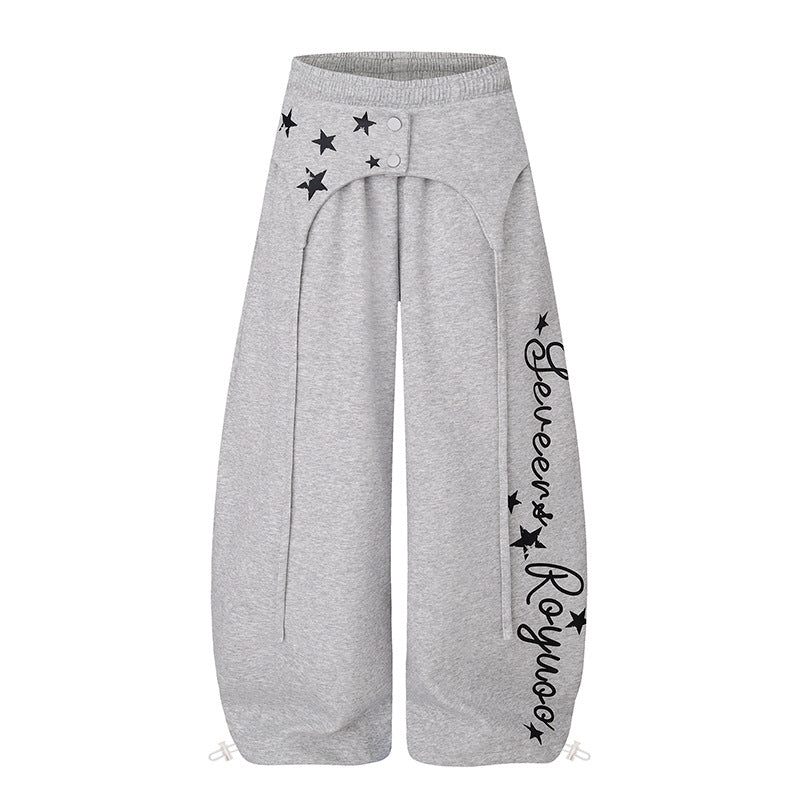 Damen Extraweite Palazzo-Loungehose mit hohem Bund, Druckschrift-Detail und verstellbarem Saum Nord Taschen