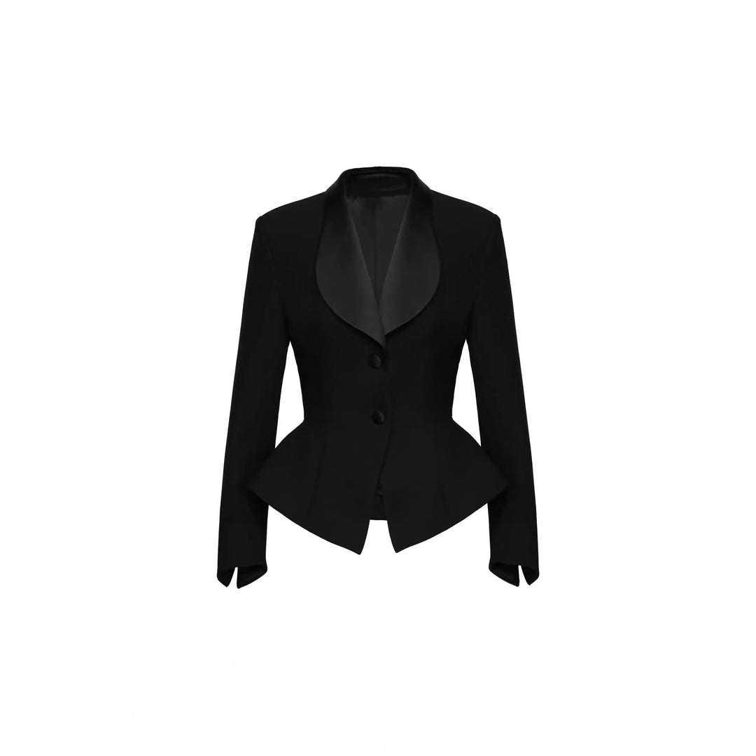 Damen Taillierter Blazer mit Schößchen Satin‑Schalkragen und schlanker Silhouette Nord Taschen