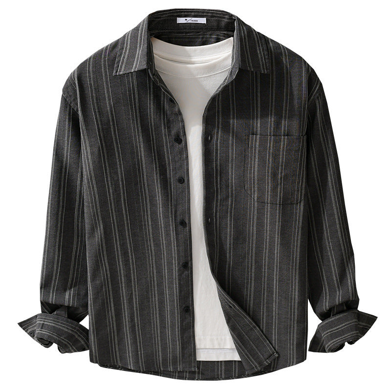 Herren Relaxed-Stripe Hemdjacke aus feinem Baumwoll-Twill mit aufgesetzter Brusttasche Nord Taschen
