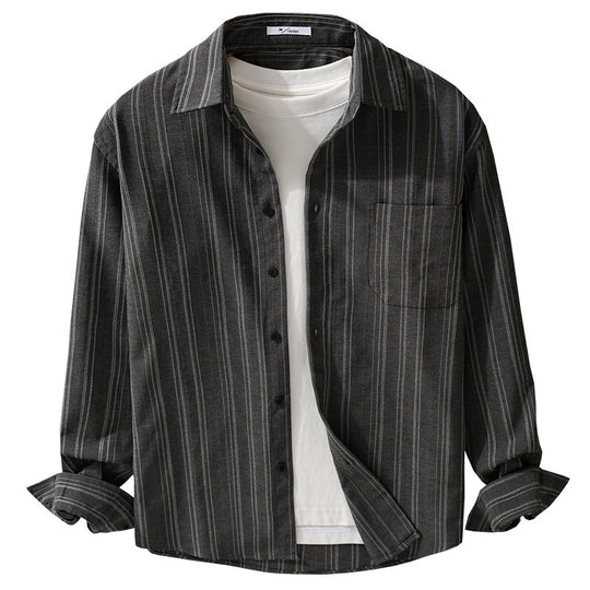 Herren Relaxed-Stripe Hemdjacke aus feinem Baumwoll-Twill mit aufgesetzter Brusttasche Nord Taschen