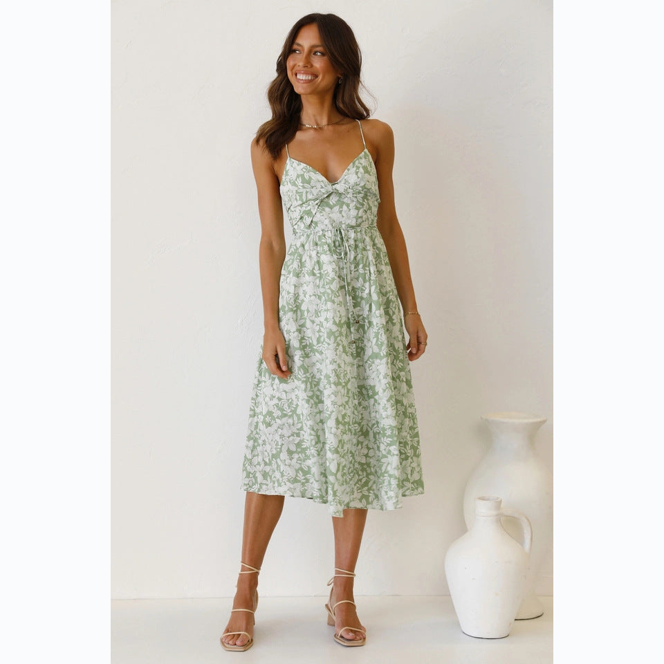 Damen Midikleid mit Floralem Muster und Verstellbaren Spaghettiträgern