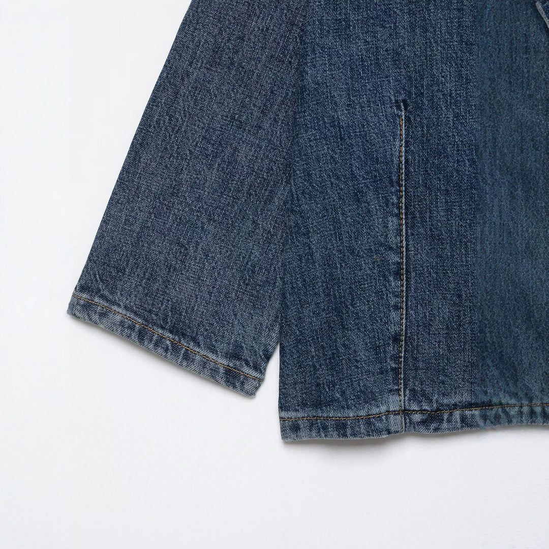 Damen Cropped Denim Cape‑Jacke mit Stehkragen, kastiger Silhouette und 3/4‑Ärmeln Nord Taschen