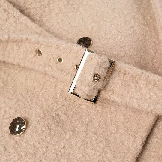 Damen Lang geschnittener Bouclé‑Teddy‑Mantel im Oversize‑Cut mit Doppelknopffront und verstellbaren Ärmelriemen Nord Taschen