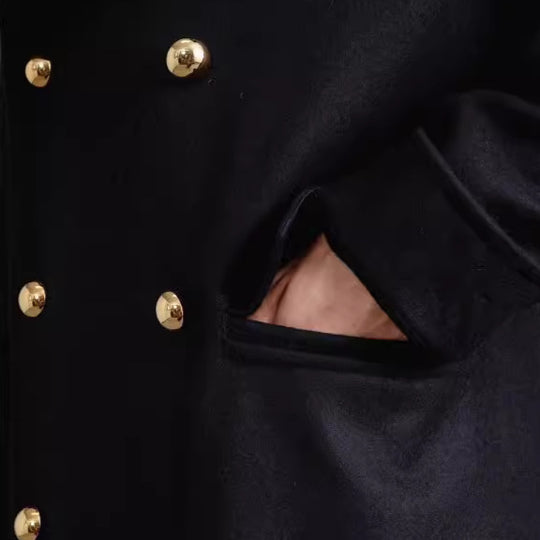 Herren Eleganter Doppelreihiger Wollmantel mit weitem Revers Nord Taschen