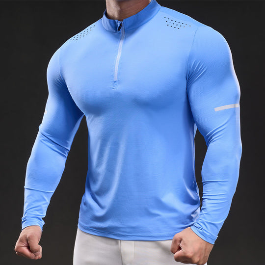 Herren Kompressions-Trainingsshirt mit kurzem Reißverschluss und atmungsaktiver Mesh‑Struktur Nord Taschen