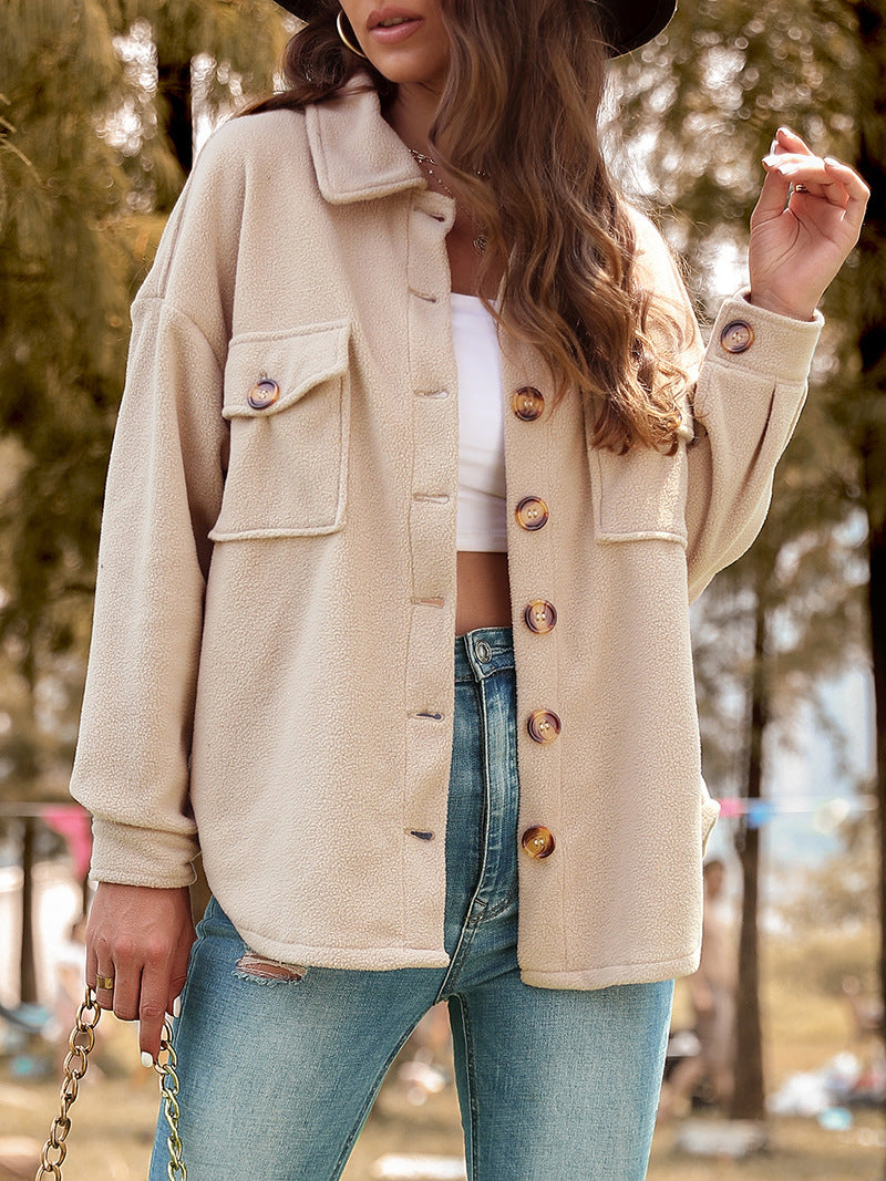 Damen Flauschige Oversized Jacke Nord Taschen