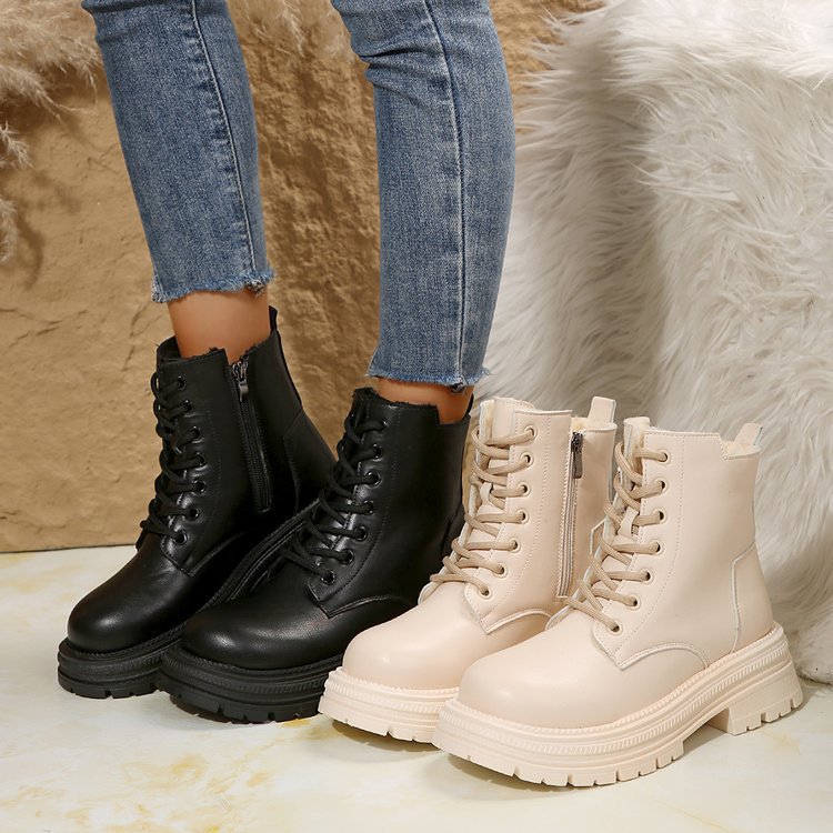 Damen Plateau-Lug-Boots mit Schnürung, seitlichem Reißverschluss und gepolstertem Komfort-Fußbett Nord Taschen