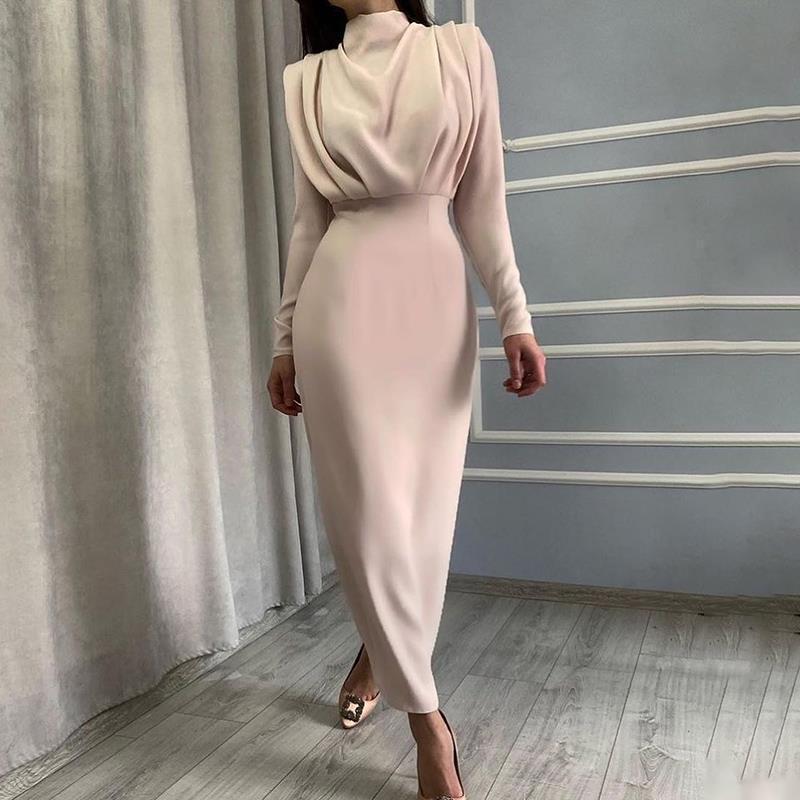 Damen Elegantes Midikleid mit Drapierter Vorderpartie, Hohem Kragen und Tailliertem Bleistiftschnitt Nord Taschen