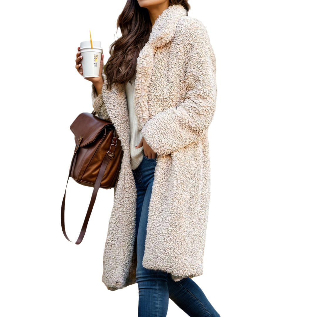 Damen Langer Teddy-Mantel aus Kunstfell mit Oversize-Schnitt und Schalkragen Nord Taschen