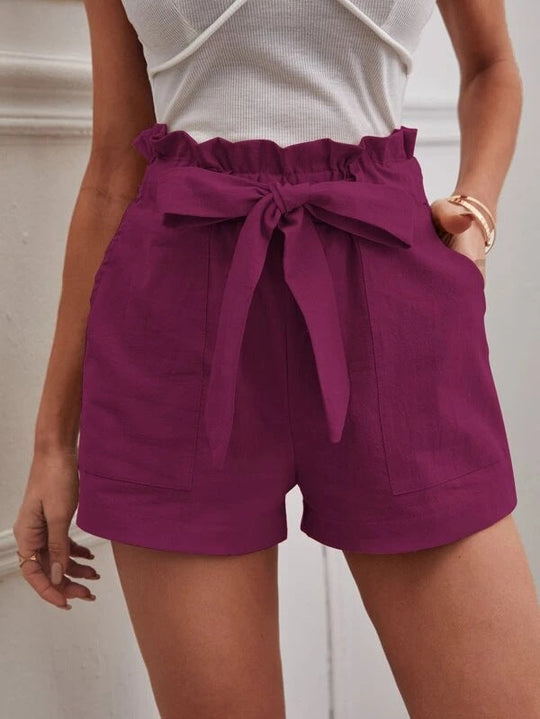 Damen elegante Shorts mit Bindegürtel und breitem Bund