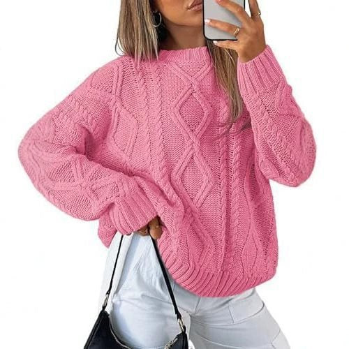 Damen Grobstrickpullover im Zopfmuster mit lässigem Oversize-Schnitt Nord Taschen