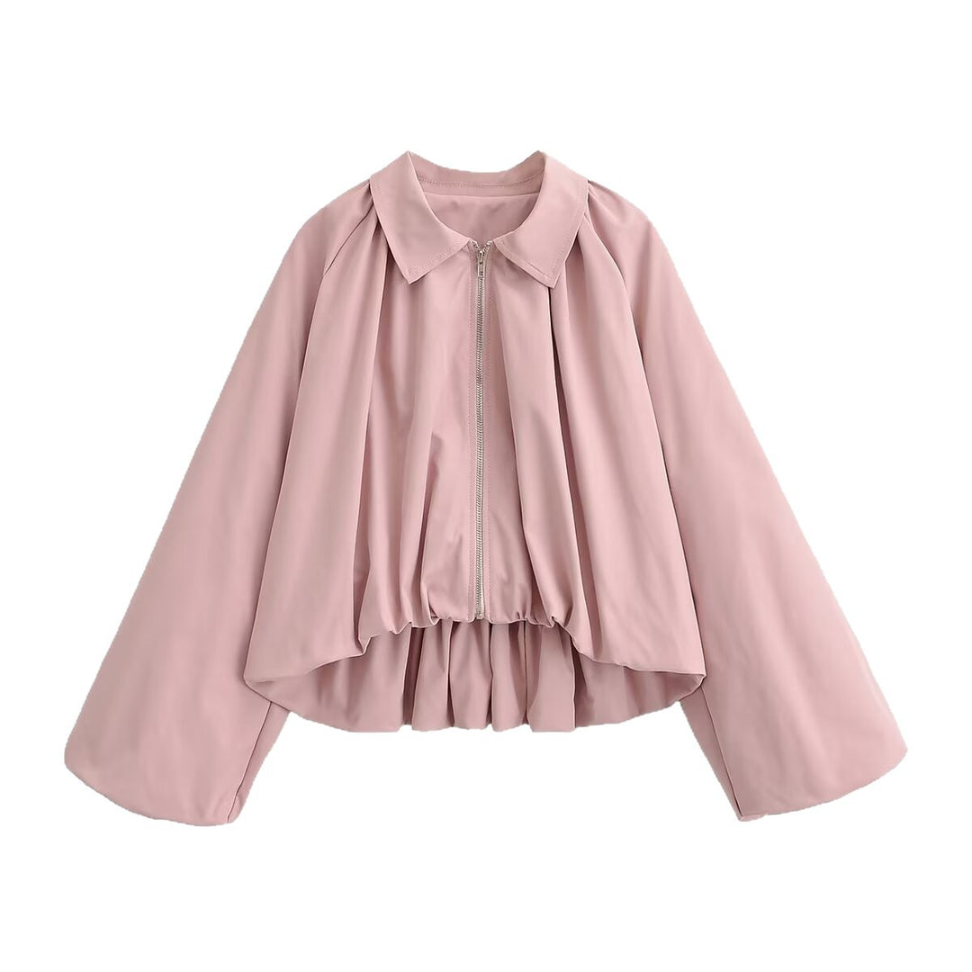 Damen Kurz geschnittene Blousonjacke mit weitem Kimonoärmel und gerafftem Saum Nord Taschen