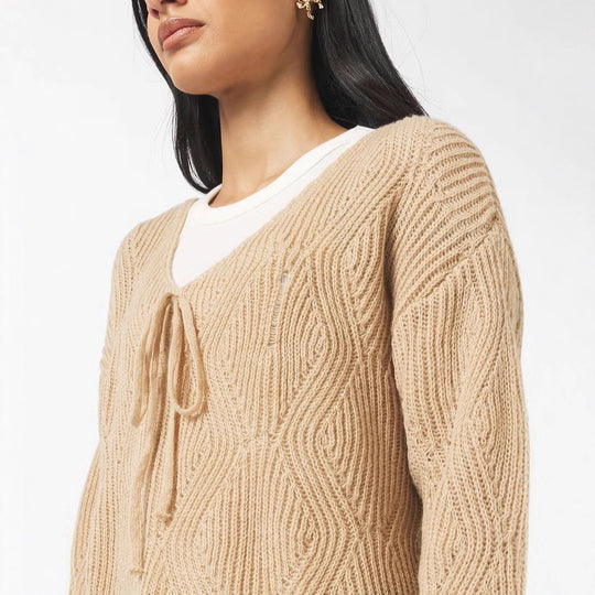 Damen Lässiger Strickpulli mit Bindeband Nord Taschen