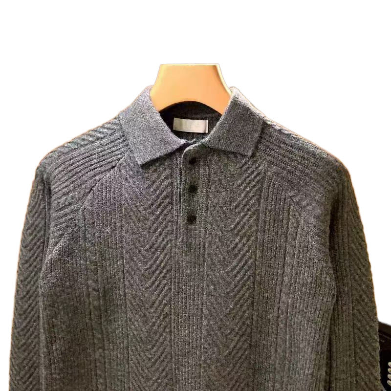 Herren Feinstrick-Polopullover mit halber Knopfleiste und Zopfmuster Nord Taschen