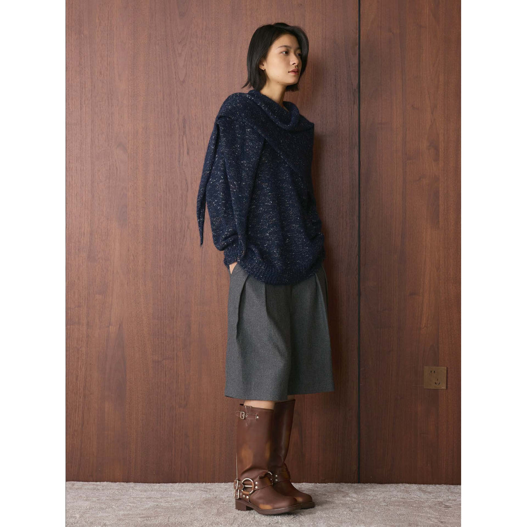 Damen Oversize-Pullover aus Fleckgarn mit weitem Wasserfallkragen Nord Taschen