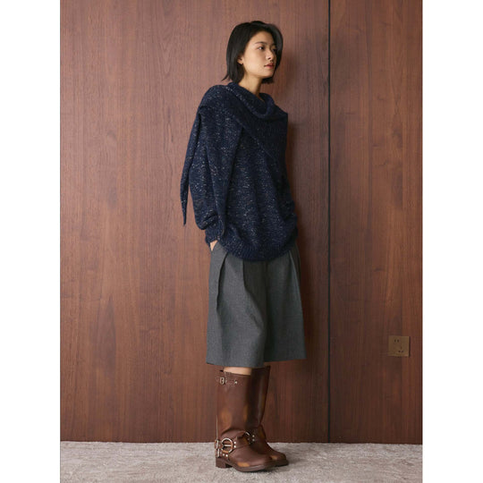 Damen Oversize-Pullover aus Fleckgarn mit weitem Wasserfallkragen Nord Taschen