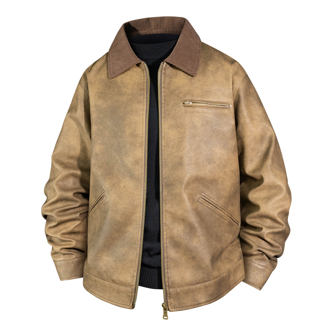 Herren Vintage Lederbomberjacke mit Rippkragen Nord Taschen