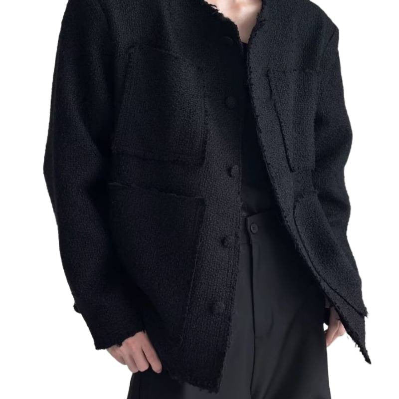 Damen Oversized Bouclé-Jacke ohne Kragen mit aufgesetzten Taschen und Raw‑Edge-Details Nord Taschen