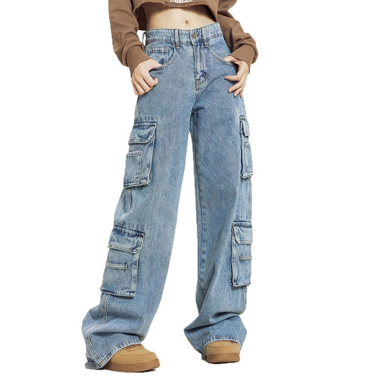 Damen Weite Cargo-Denim-Jeans mit mehreren Klapptaschen und relaxed Fit Nord Taschen