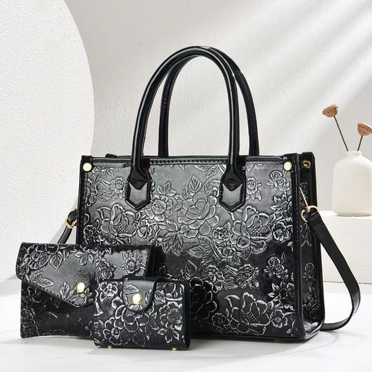 Damen elegante Handtasche mit floraler Prägung und abnehmbaren Zubehör Nord Taschen