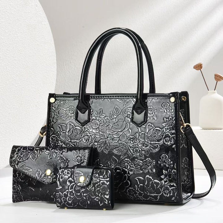 Damen elegante Handtasche mit floraler Prägung und abnehmbaren Zubehör Nord Taschen