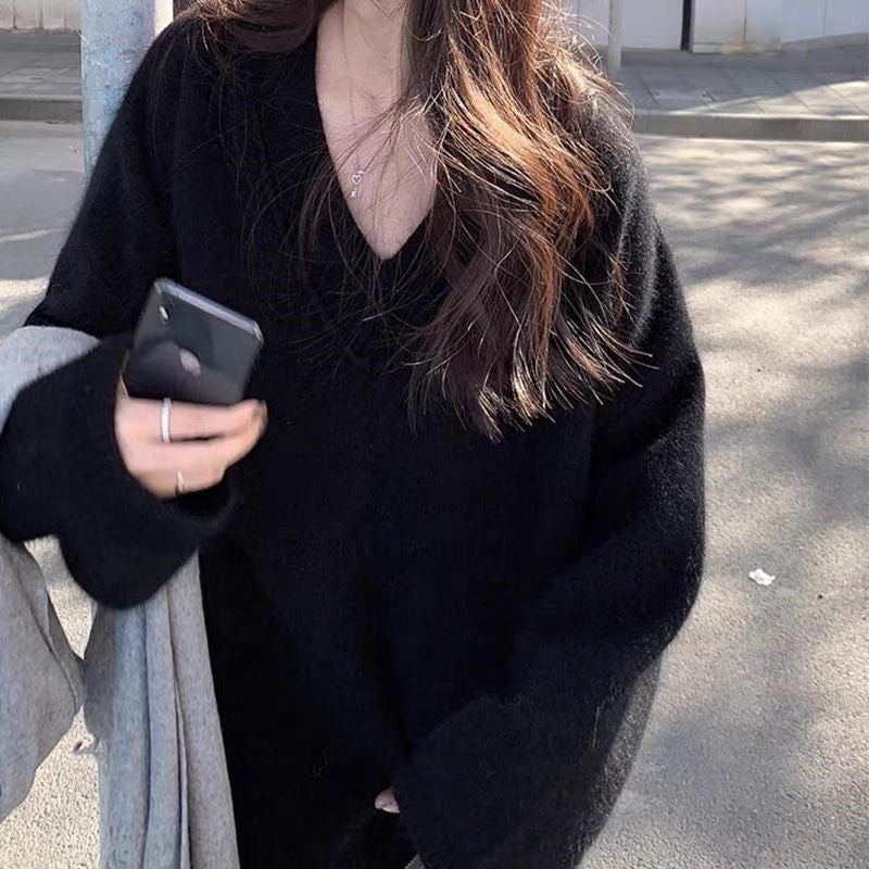 Damen Oversize V-Ausschnitt-Pullover im Mohair‑Look Nord Taschen