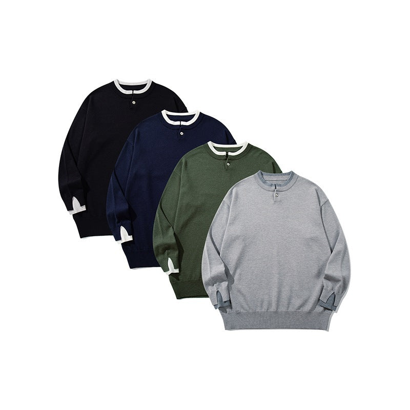 Unisex Oversize Feinstrickpullover mit Henley-Knopfleiste und Schlitzbündchen Nord Taschen