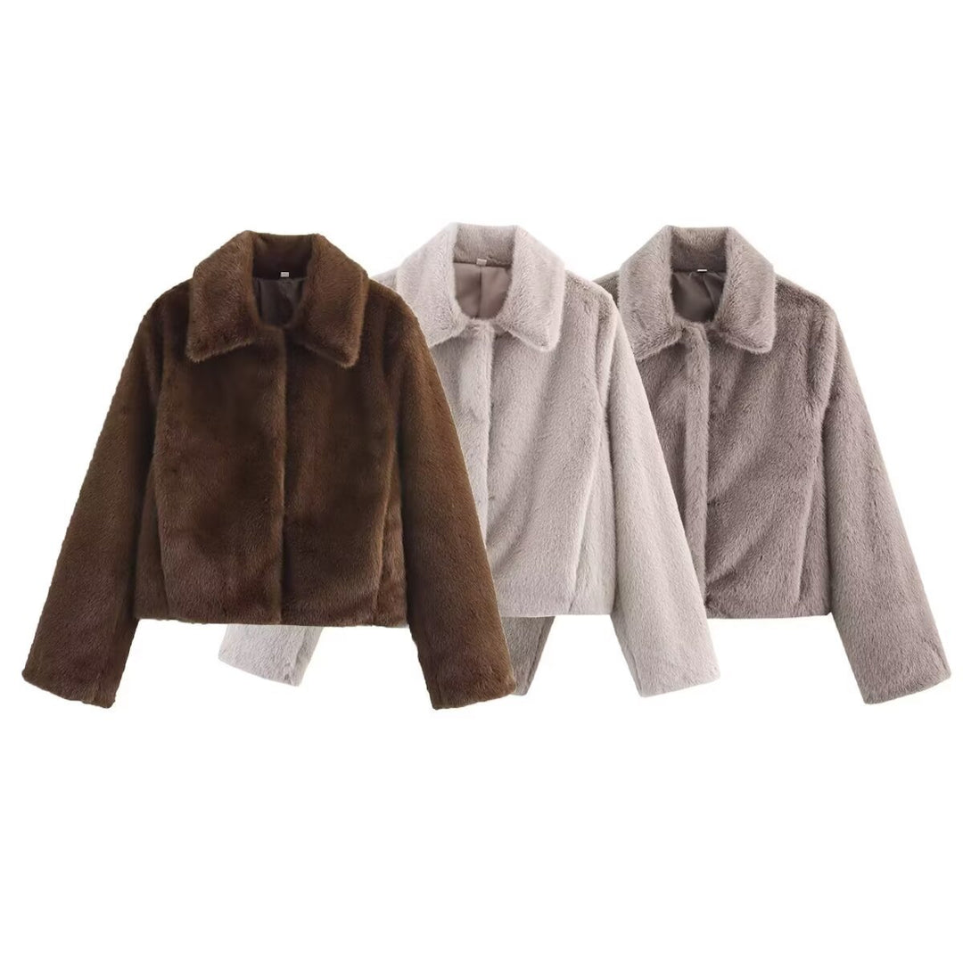 Damen Cropped Kunstfell‑Blouson mit Umlegekragen und weichem Teddy‑Fauxfur Nord Taschen