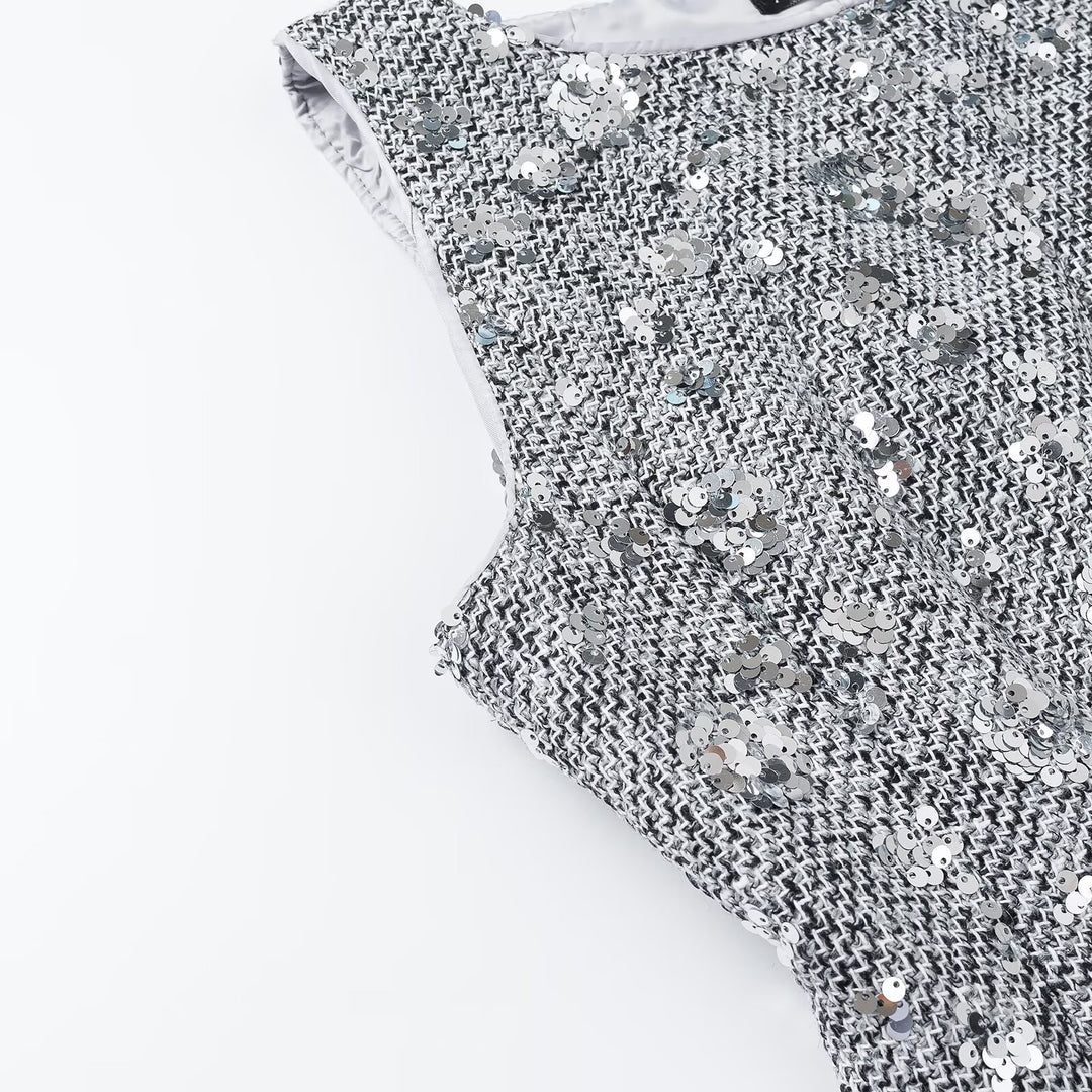 Damen Paillettenbesetztes ärmelloses Peplum-Top mit strukturierter Bouclé-Optik Nord Taschen