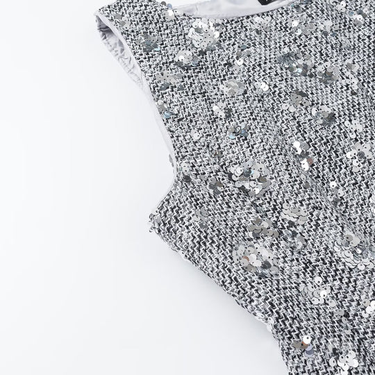 Damen Paillettenbesetztes ärmelloses Peplum-Top mit strukturierter Bouclé-Optik Nord Taschen