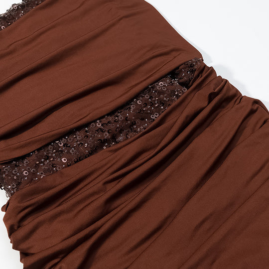 Damen Abendkleid mit schulterfreiem Drape‑Oberteil und Pailletten‑Einsatz Nord Taschen