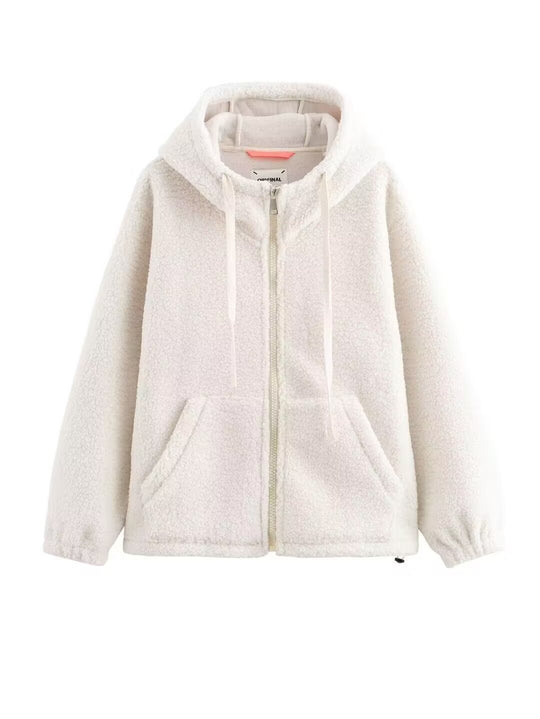 Damen Teddy-Fleece-Kapuzenjacke mit durchgehendem Reißverschluss und Kängurutaschen Nord Taschen