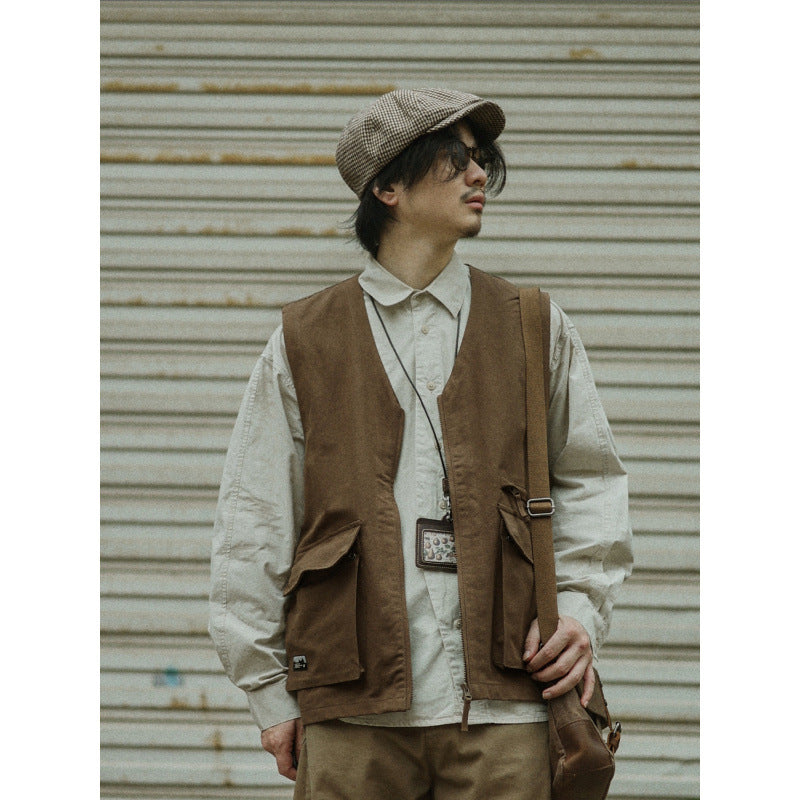 Herren Multifunktionale Canvas-Utility-Weste mit Fronttaschen und Reißverschluss Nord Taschen