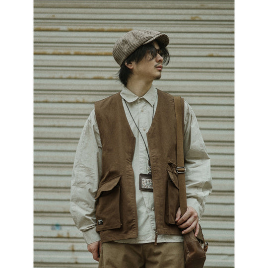 Herren Multifunktionale Canvas-Utility-Weste mit Fronttaschen und Reißverschluss Nord Taschen