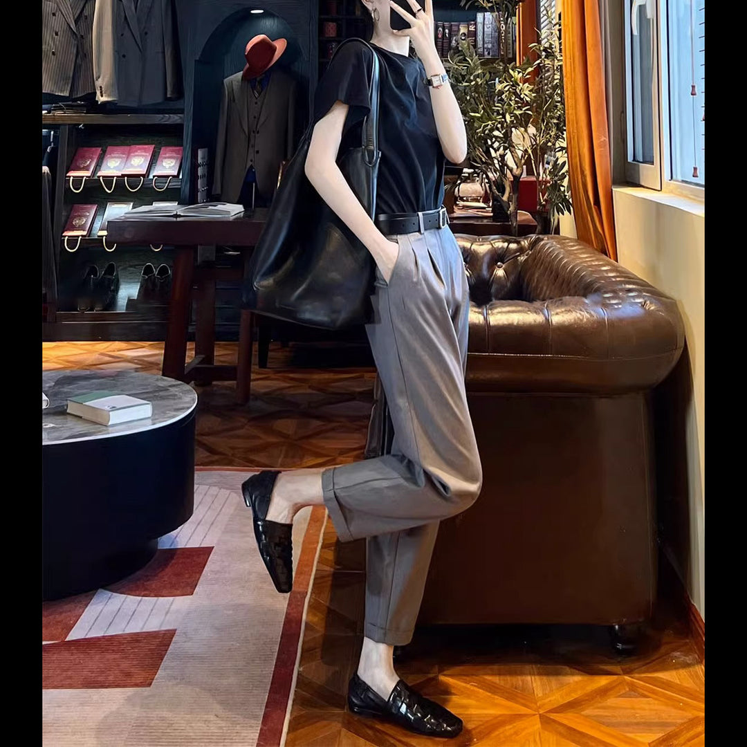 Damen weite Stoffhose mit eleganten Falten Nord Taschen
