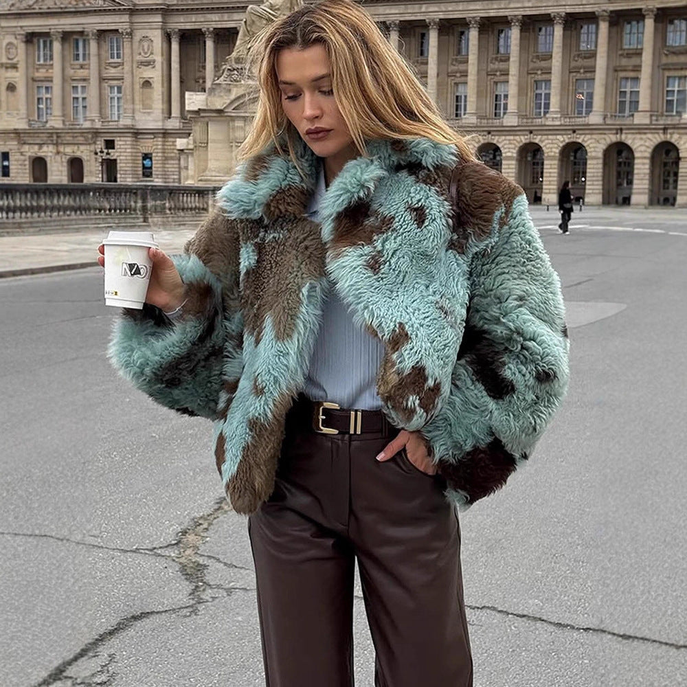 Damen Cropped Kunstpelz-Mantel mit voluminösem Schalkragen Nord Taschen