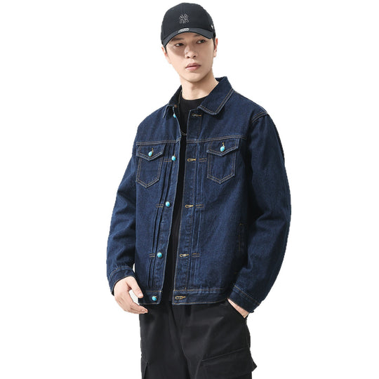 Herren Oversize Denimjacke mit Zierdruckknöpfen und Kastenform Nord Taschen