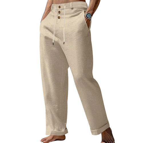 Herren lässige Leinenhose mit verstellbarem Kordelzug und praktischen Seitentaschen