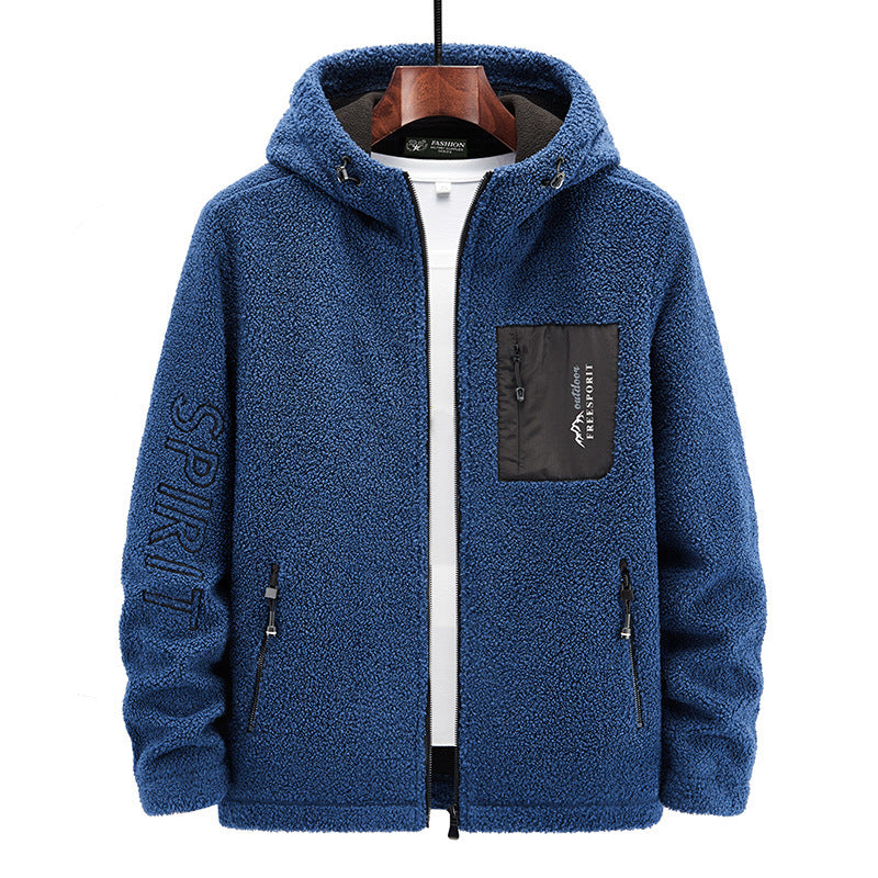 Herren Teddyfleece Kapuzenjacke mit Nylon-Brusttasche und Zwei‑Wege‑Reißverschluss Nord Taschen