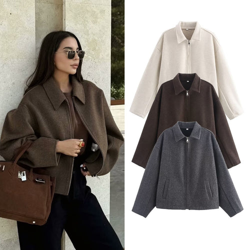 Damen 3100+ lässige kurze Fleece‑Blousonjacke im Boxy‑Cut mit Reißverschluss und Umlegekragen Nord Taschen
