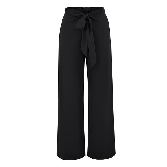 Damen Hochtaillierte Culotte-Hose mit weitem Bein und Bindegürtel Nord Taschen