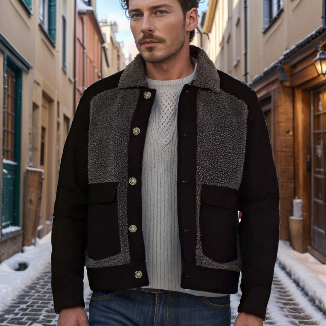 Herren Overshirt-Jacke mit Teddyfutter, aufgesetzten Pattentaschen und Knopfleiste Nord Taschen