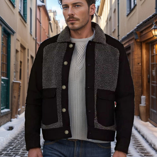 Herren Overshirt-Jacke mit Teddyfutter, aufgesetzten Pattentaschen und Knopfleiste Nord Taschen